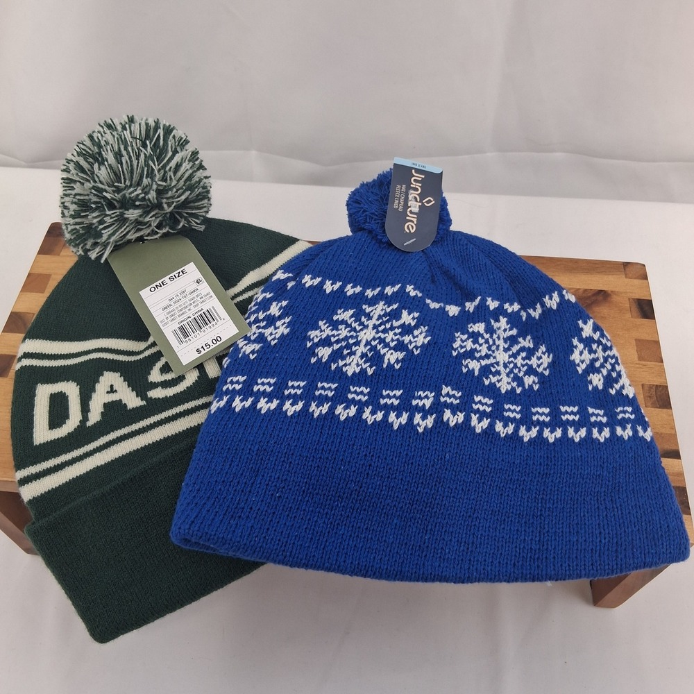 Goodfellow/Juncture Lot of 2 Hats Green White Blue Knit Beanies‎ Men NEW